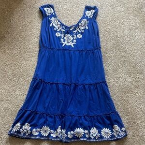 Johnny Was Embroidered Blue Tiered Dress